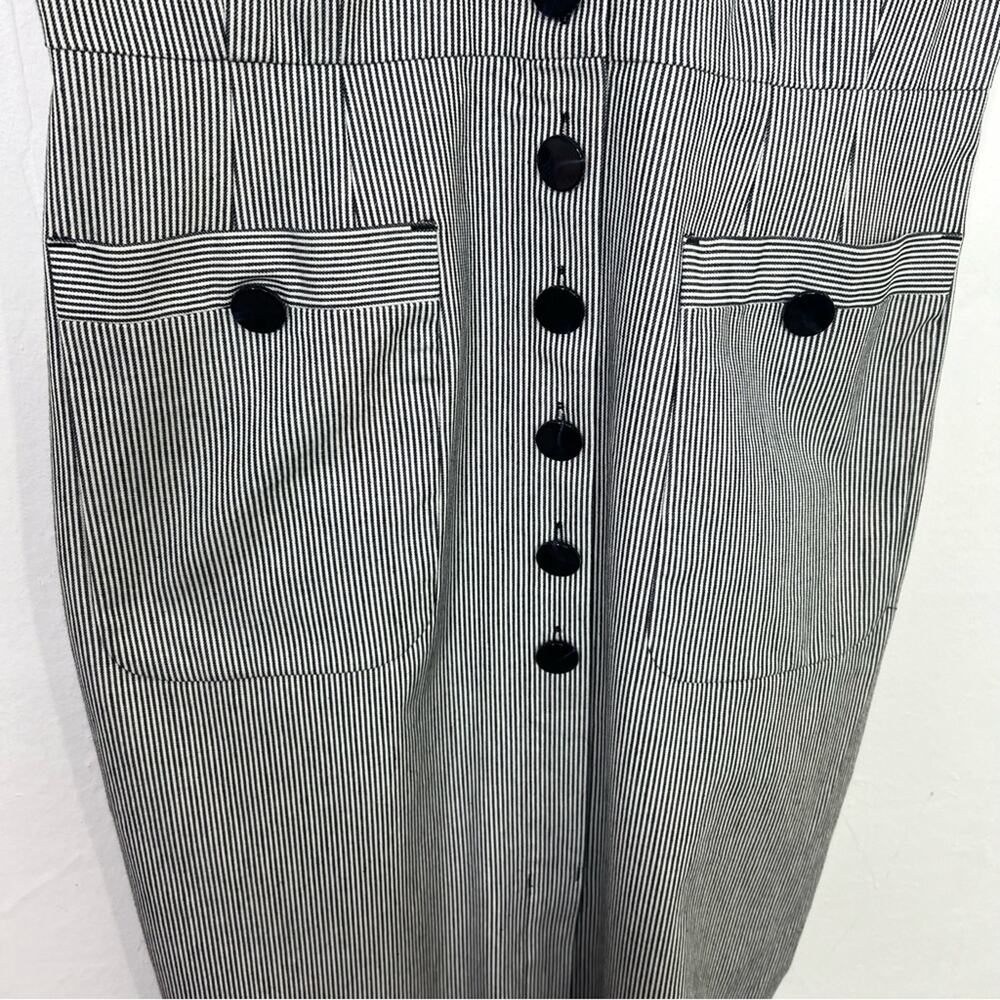 LK Bennett Black and White Striped Button-Front Pinafore Dress - Picture 8 of 16